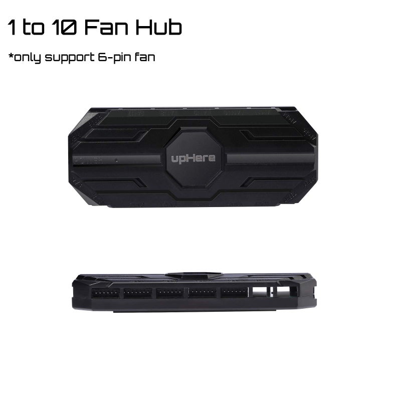 upHere 10-Port 6PIN SATA RGB Hub with 21-Key Remote Control/Splitter for 6-Pin Case Fans in Black-MBX12 - Image 2